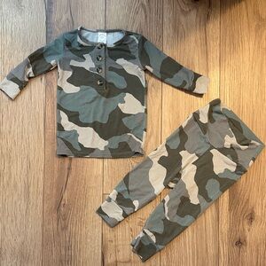 Lou Lou & Company Green and Tan Camo Henley Set